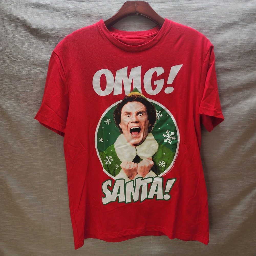 Elf Movie Buddy OMG Santa Graphic T-Shirt Red Will Ferrell Christmas Large